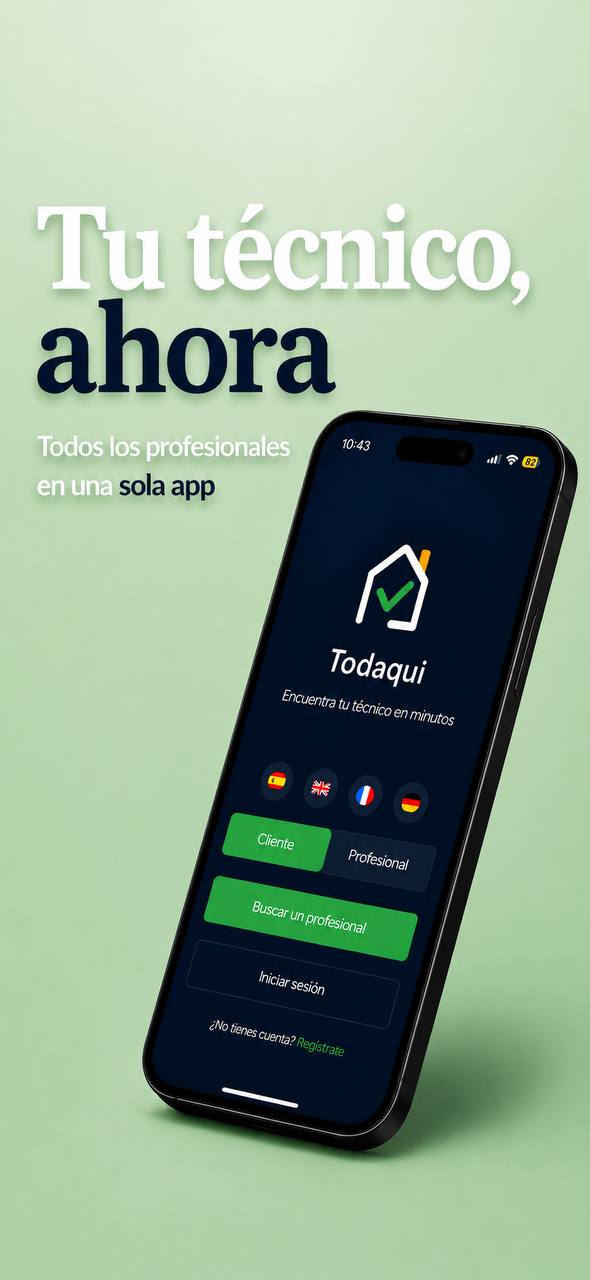 Pantalla de inicio de Todaquí - selección de servicios